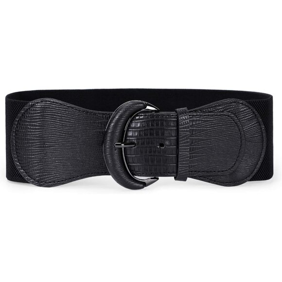 🆕Women Black Polyurethane Leather Stretchy Wide Waist Belt Elastic Hook Buckle - Picture 1 of 6